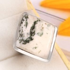 Tree Agate Size US 8 925 Sterling Silver Ring (REXT90-87)