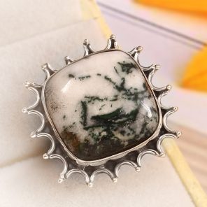 Tree Agate Size US 6 925 Sterling Silver Ring (REXT90-53)