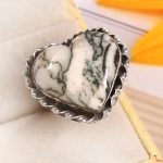 Tree Agate Size US 8 925 Sterling Silver Ring (REXT90-33)
