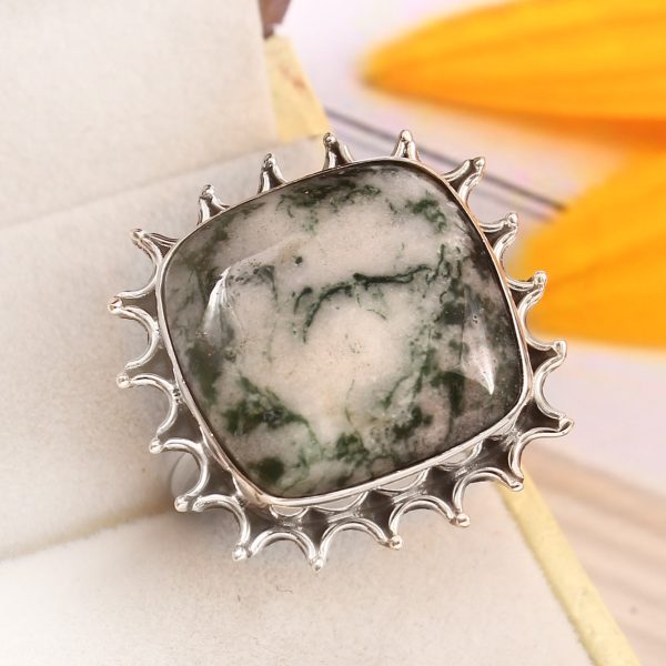 Tree Agate Size US 11 925 Sterling Silver Ring (REXT90-7)