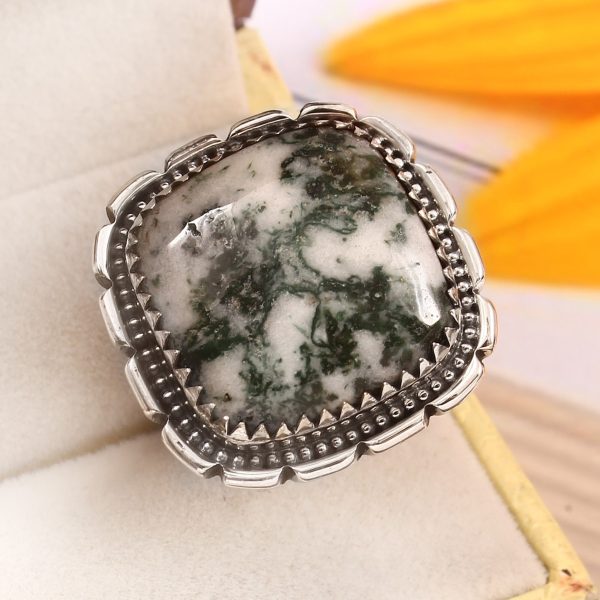 Tree Agate Size US 11 925 Sterling Silver Ring (REXT90-57)