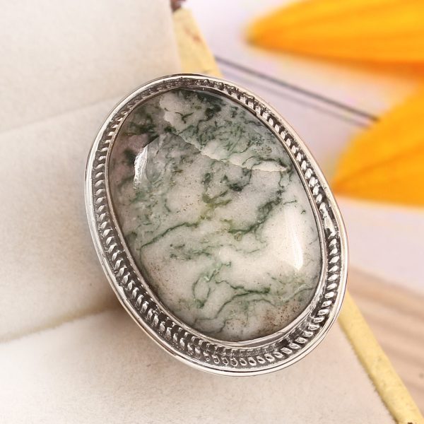 Tree Agate Size US 8 925 Sterling Silver Ring (REXT90-34)