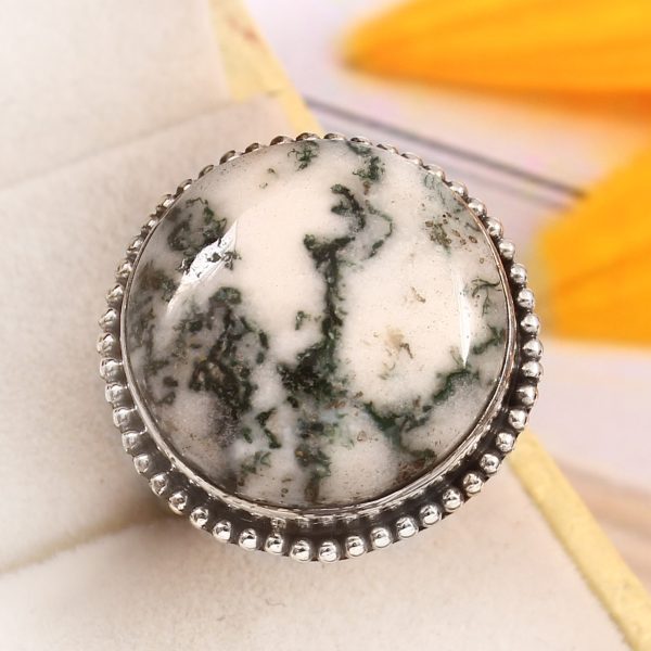 Tree Agate Size US 9 925 Sterling Silver Ring (REXT90-31)
