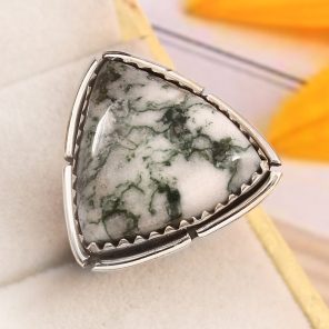 Tree Agate Size US 9 925 Sterling Silver Ring (REXT90-62)