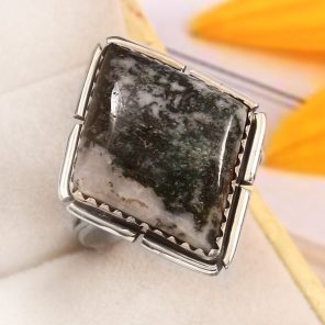 Tree Agate Size US 12 925 Sterling Silver Ring (REXT90-68)
