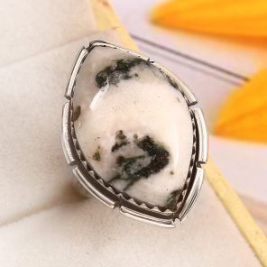 Tree Agate Size US 6 925 Sterling Silver Ring (REXT90-65)