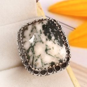 Tree Agate Size US 10 925 Sterling Silver Ring (REXT90-21)