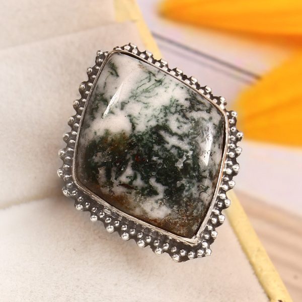 Tree Agate Size US 6 925 Sterling Silver Ring (REXT90-51)