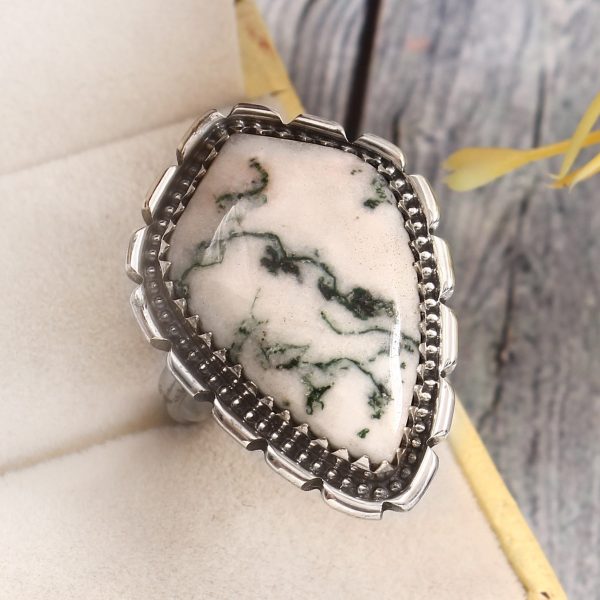 Tree Agate Size US 10 925 Sterling Silver Ring (REXT90-60)