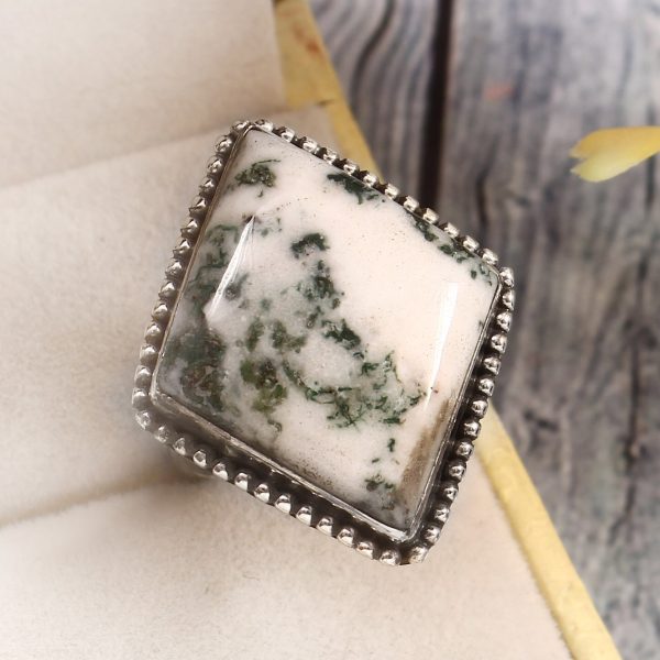 Tree Agate Size US 9 925 Sterling Silver Ring (REXT90-26)