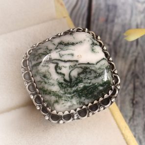 Tree Agate Size US 8 925 Sterling Silver Ring (REXT90-35)