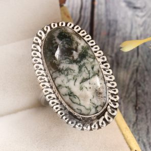 Tree Agate Size US 8 925 Sterling Silver Ring (REXT90-37)