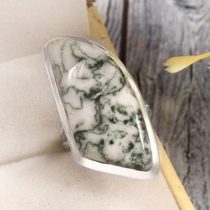 Tree Agate Size US 5 925 Sterling Silver Ring (REXT90-75)