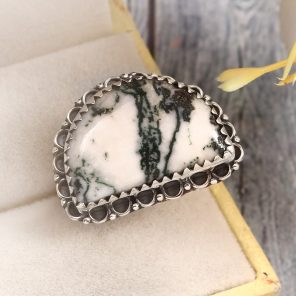 Tree Agate Size US 5 925 Sterling Silver Ring (REXT90-70)