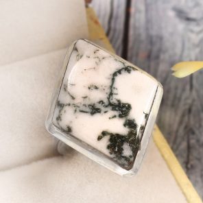 Tree Agate Size US 8 925 Sterling Silver Ring (REXT90-88)