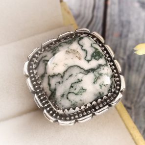 Tree Agate Size US 9 925 Sterling Silver Ring (REXT90-64)