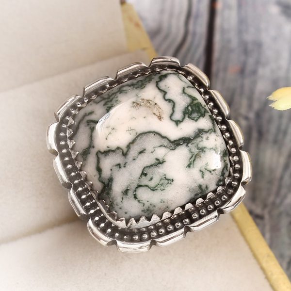 Tree Agate Size US 9 925 Sterling Silver Ring (REXT90-64)
