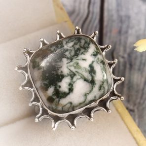 Tree Agate Size US 10 925 Sterling Silver Ring (REXT90-23)