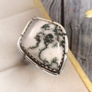 Tree Agate Size US 6 925 Sterling Silver Ring (REXT90-66)