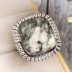 Tree Agate Size US 9 925 Sterling Silver Ring (REXT90-24)