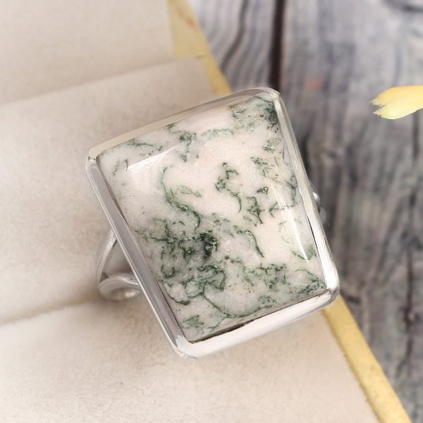 Tree Agate Size US 9 925 Sterling Silver Ring (REXT90-90)