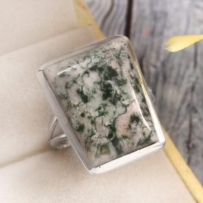 Tree Agate Size US 9 925 Sterling Silver Ring (REXT90-91)
