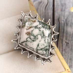 Tree Agate Size US 6 925 Sterling Silver Ring (REXT90-49)