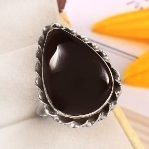Black Onyx Size US 12 925 Sterling Silver Ring (REXT87-50)