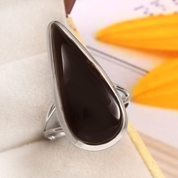 Black Onyx Size US 9 925 Sterling Silver Ring (REXT87-73)