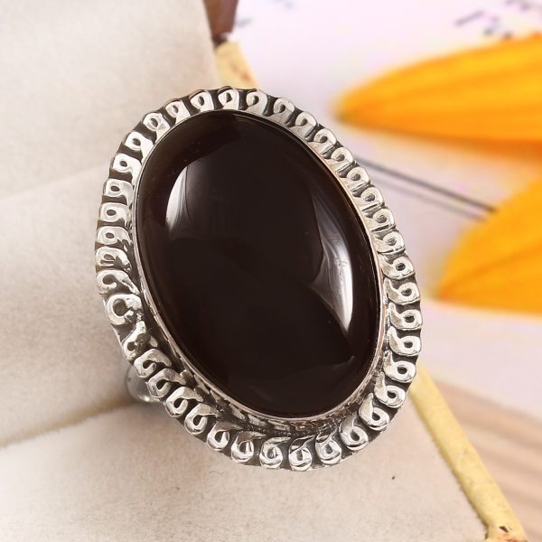 Black Onyx Size US 12 925 Sterling Silver Ring (REXT87-52)