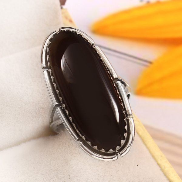 Black Onyx Size US 7 925 Sterling Silver Ring (REXT87-10)