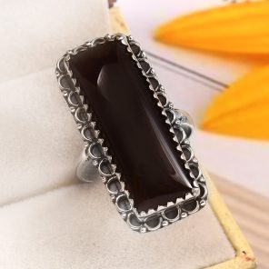 Black Onyx Size US 10 925 Sterling Silver Ring (REXT87-34)