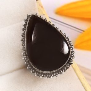 Black Onyx Size US 5 925 Sterling Silver Ring (REXT87-1)