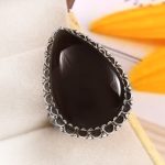 Black Onyx Size US 10 925 Sterling Silver Ring (REXT87-37)