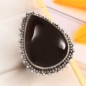 Black Onyx Size US 7 925 Sterling Silver Ring (REXT87-14)