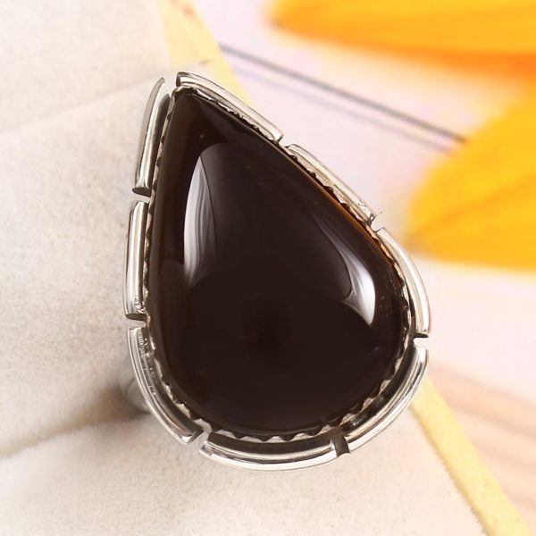 Black Onyx Size US 10 925 Sterling Silver Ring (REXT87-63)