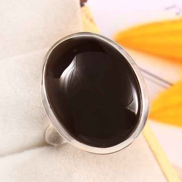 Black Onyx Size US 12 925 Sterling Silver Ring (REXT87-84)
