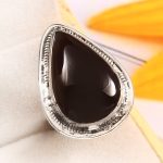 Black Onyx Size US 7 925 Sterling Silver Ring (REXT87-18)
