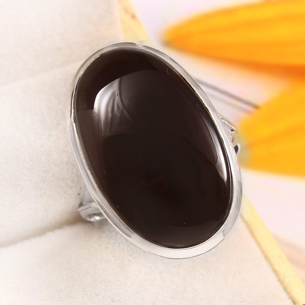 Black Onyx Size US 12 925 Sterling Silver Ring (REXT87-85)