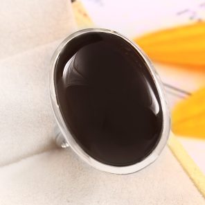Black Onyx Size US 8 925 Sterling Silver Ring (REXT87-79)