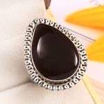 Black Onyx Size US 10 925 Sterling Silver Ring (REXT87-42)