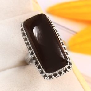 Black Onyx Size US 5 925 Sterling Silver Ring (REXT87-3)