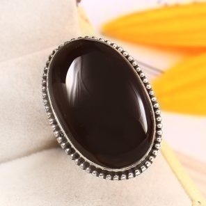 Black Onyx Size US 9 925 Sterling Silver Ring (REXT87-30)