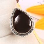 Black Onyx Size US 9 925 Sterling Silver Ring (REXT87-31)