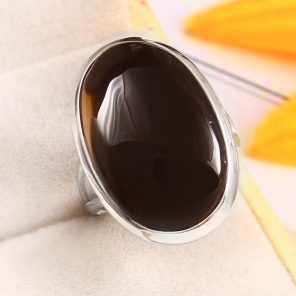 Black Onyx Size US 5 925 Sterling Silver Ring (REXT87-95)