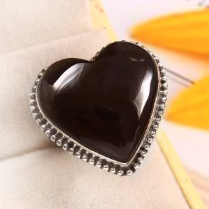 Black Onyx Size US 9 925 Sterling Silver Ring (REXT87-32)
