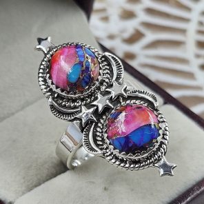 Pink Dahlia Turquoise 925 Sterling Silver Ring (REXT82-2)