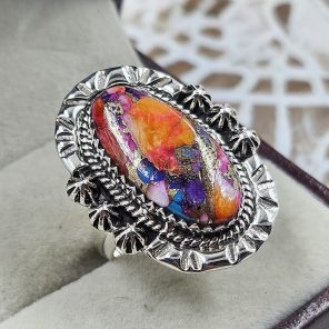 Pink Dahlia Turquoise 925 Sterling Silver Ring (REXT83-3)