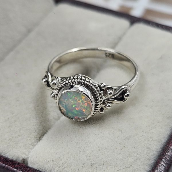 Dainty Ethiopian Opal 925 Sterling Silver Ring (REXT88-20) - Image 2