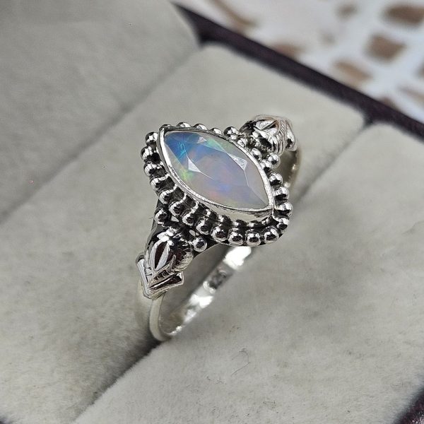 Dainty Ethiopian Opal 925 Sterling Silver Ring (REXT88-19)